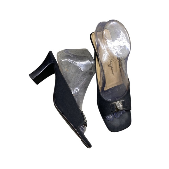 Salvatore Ferragamo Black Chunky Heels with Modern Squared Toe - Picture 2 of 7